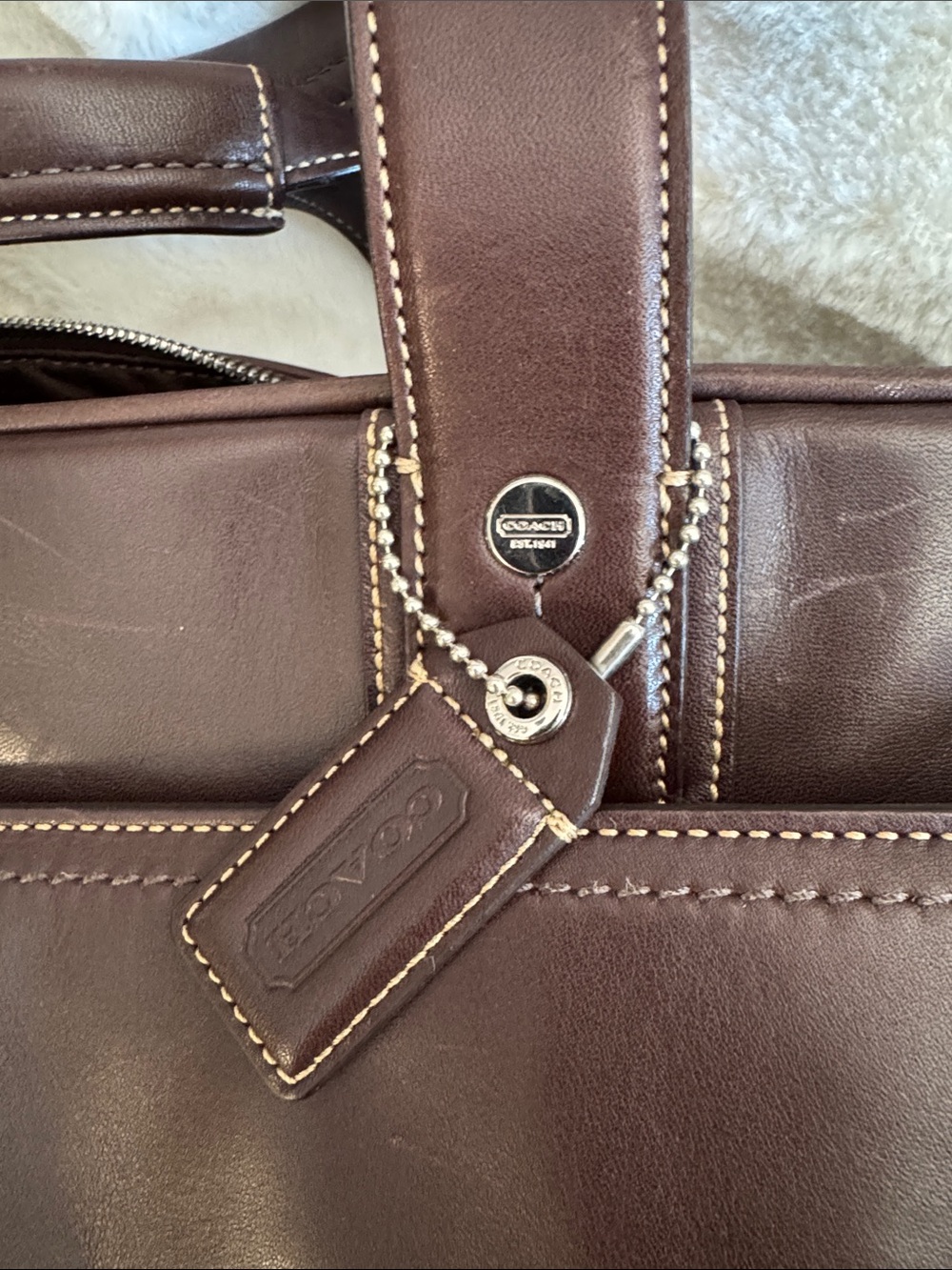 Coach Mahogany Brown Leather Briefcase with Shoulder Strap and Silver Accents 🤎 - Picture 12 of 16